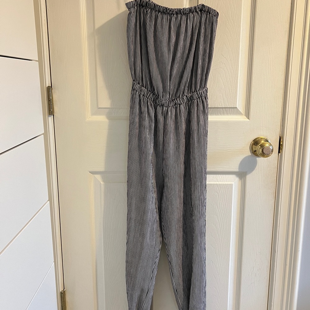 striped, black, white, jumpsuit, strapless, audrey 3+1